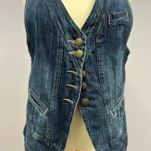 CAbi Dark Blue Denim Vest with Button Accents